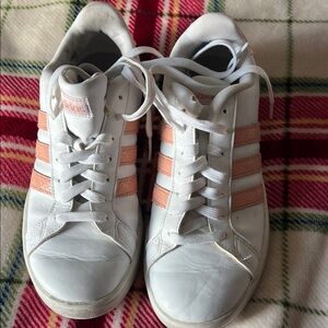 Adidas Women's White and Peach Sneakers